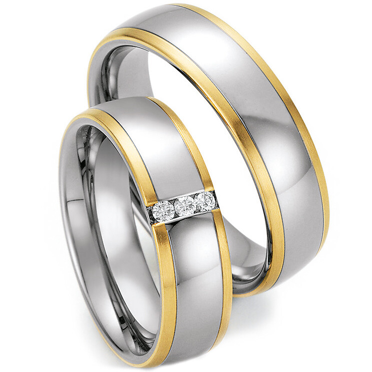 Ruesch Trauringe 88/60130-060 & 88/60140-060 aus Edelstahl & Gelbgold 585