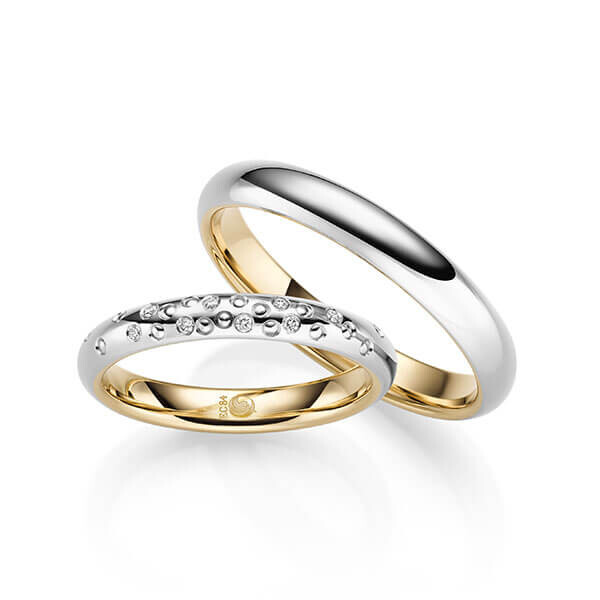 Paar Trauringe / Eheringe außen Weißgold 333/- , innen Gelbgold 333/- zus. 0,040 ct, tw, si - RU-1711-3