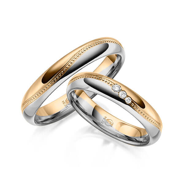 Paar Trauringe / Eheringe Roségold 585/- Graugold 585/- zus. 0,060 ct, tw, si - RU-1626-9
