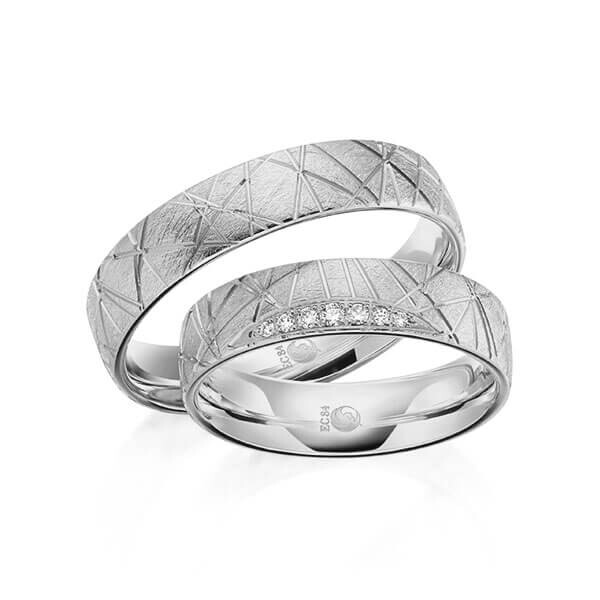 Paar Trauringe / Eheringe Palladium 585/- zus. 0,059 ct, tw, si - RU-1607-6