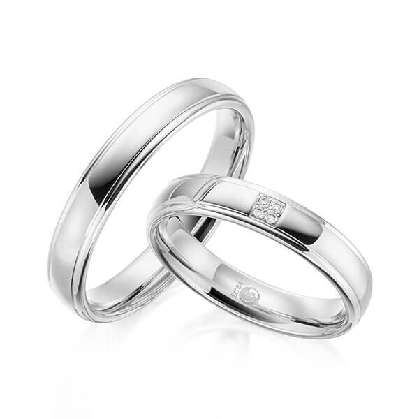 Paar Trauringe / Eheringe Weißgold 333/- zus. 0,020 ct, tw, si - RU-1600-4
