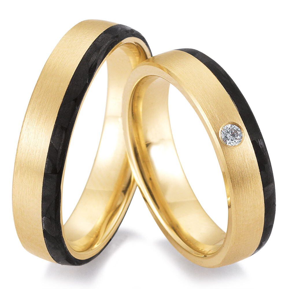 Trauringe Bicolor Breuning 48/06505 & 48/06506 Gelbgold & Carbon