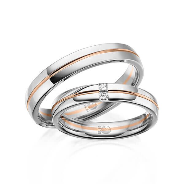 Paar Trauringe / Eheringe Weißgold 333/- Rotgold 333/- zus. 0,060 ct, tw, si - RU-1615-2