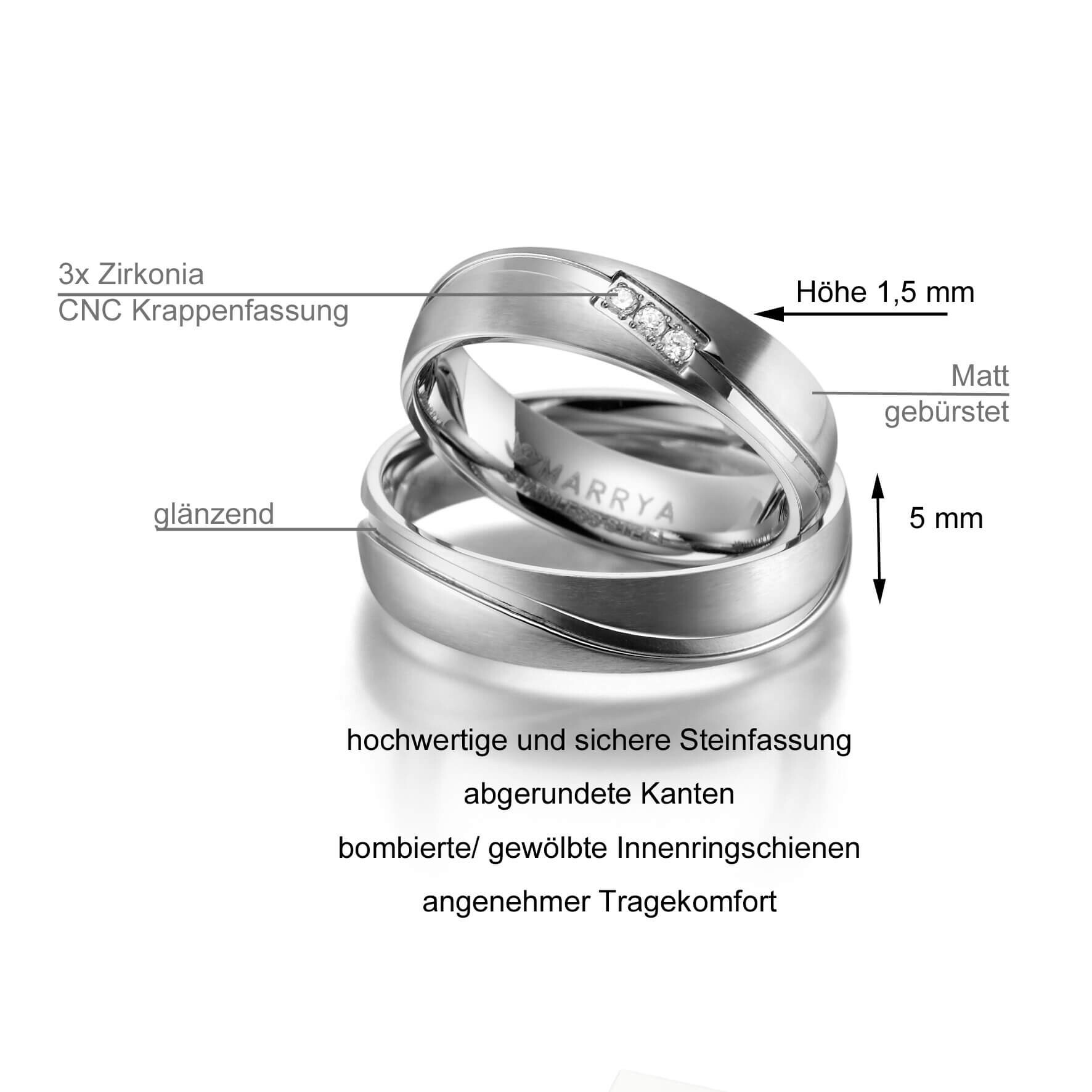 Trauringe / Partnerringe Edelstahl Zirkonia Marrya ES-01 - Info