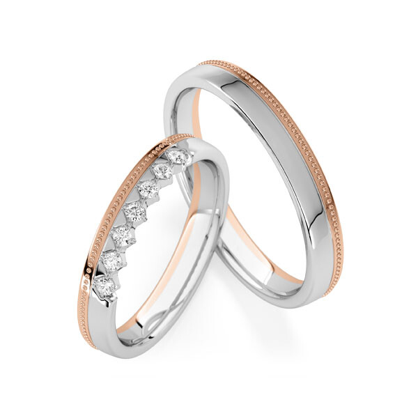 Paar Trauringe / Eheringe Rotgold 333/- Weißgold 333/- zus. 0,140 ct, tw, si - RU-1840-8