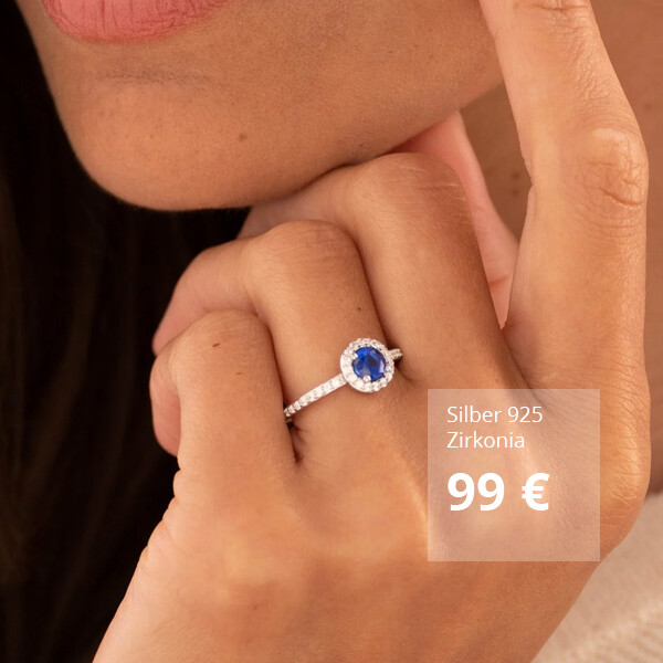Ring aus Silber mit blauem Zirkonia und weißen Steinen | Gisser