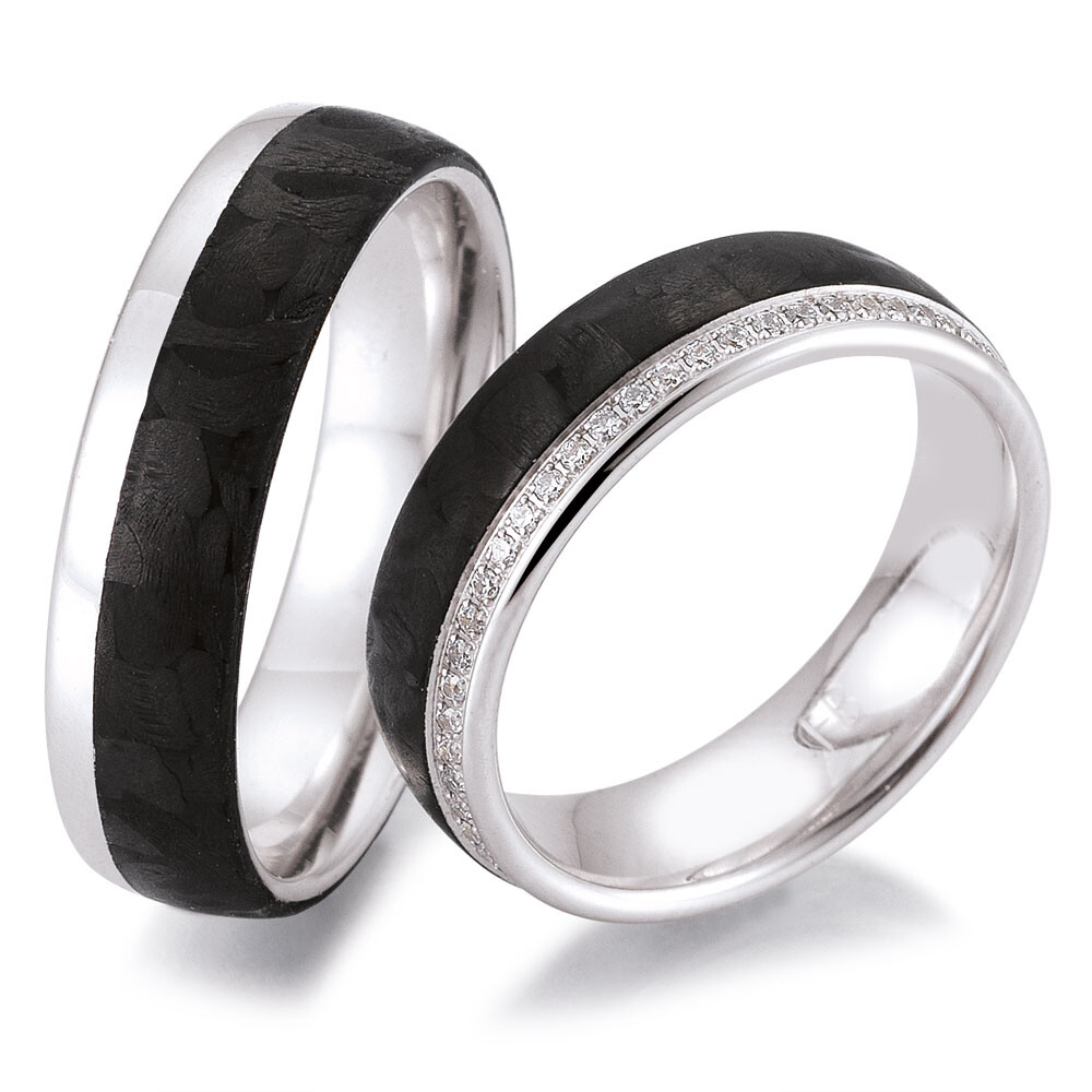 Trauringe Bicolor Breuning 48/06501 & 48/06502 Weißgold & Carbon