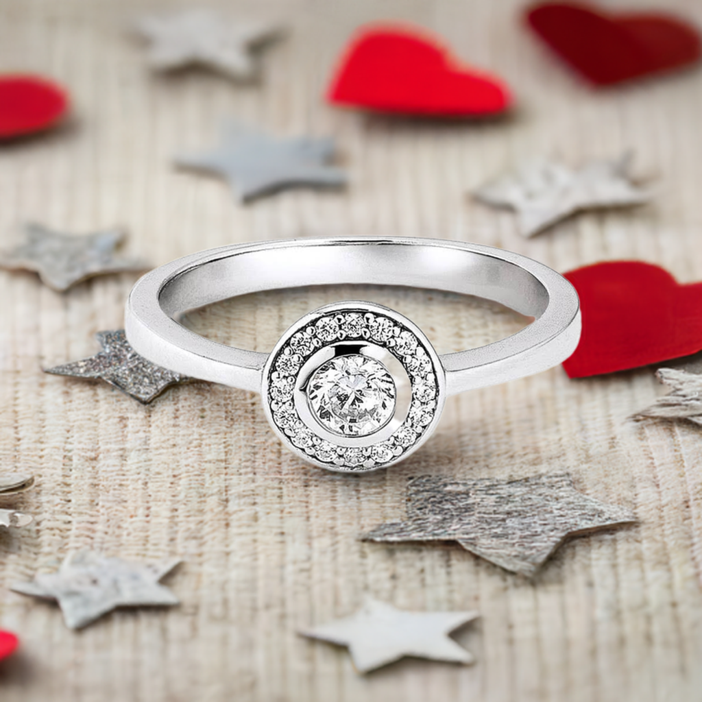 Halo Ring Silber 925 rhodiniert RZ90024