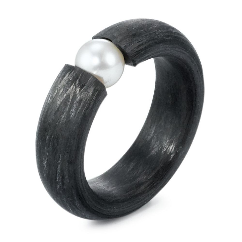 Schwarzer Carbonring Spannring mit Perle
