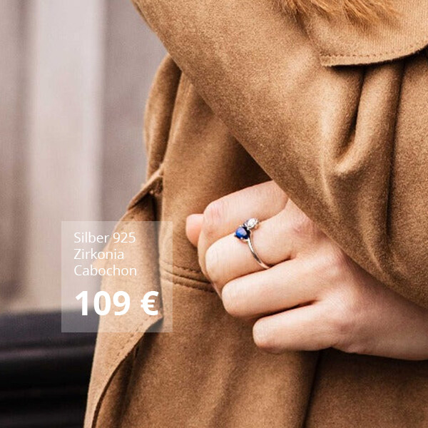 Ring aus Silber mit blauen Cabochon und Zirkonia | Gisser