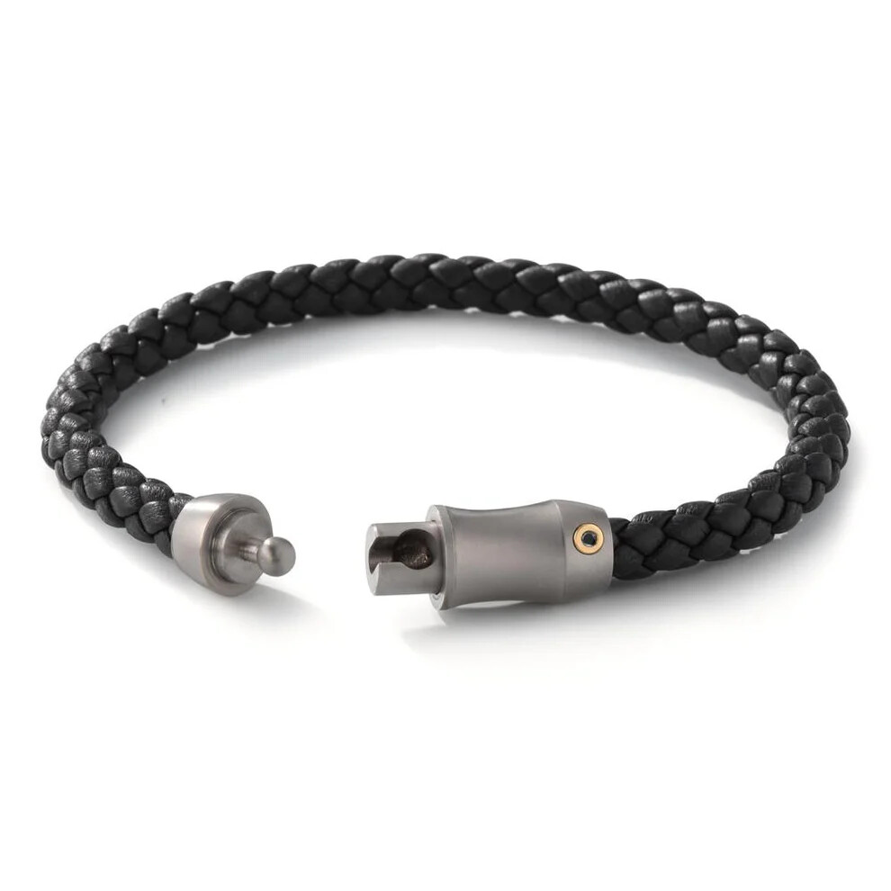 Armband Titan & 18k Gold mit Diamant schwarz, Leder 20cm TeNo 60297
