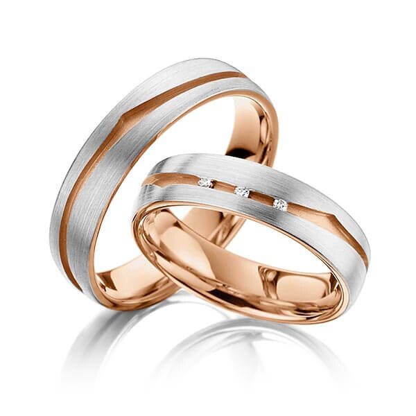 Trauringe Bicolor matt Brillant Platin Rotgold Rubin RU-1144