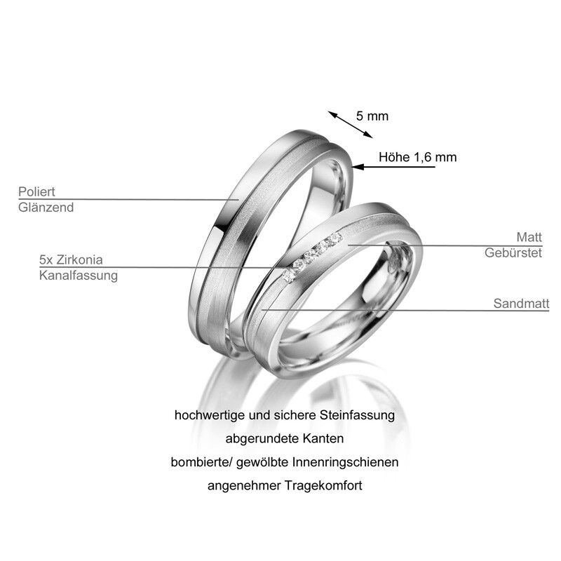 Trauringe Partnerringe Sterlingsilber 925 Zirkonia Marrya SI-15 Info