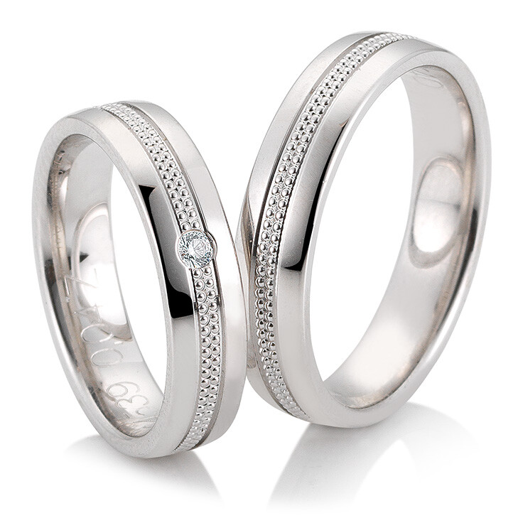 Trauringe Weißgold Joy Breuning 48/04539 & 48/04540 Perlfuge Millgriff