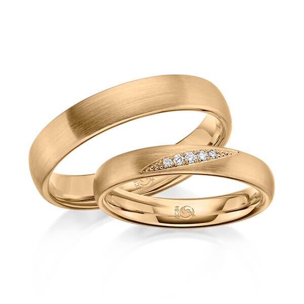 Paar Trauringe / Eheringe Innen Roségold 375/- , außen Roségold 375/- zus. 0,036 ct, tw, si - RU-1642-5