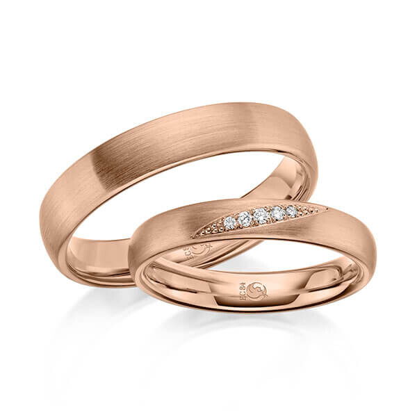 Paar Trauringe / Eheringe Innen Rotgold 333/- , außen Rotgold 333/- zus. 0,036 ct, tw, si - RU-1642-4