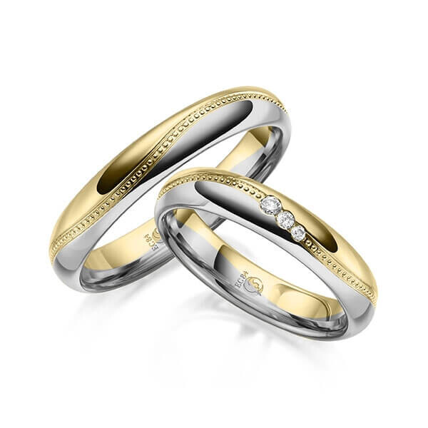 Paar Trauringe / Eheringe Gelbgold 375/- Graugold dunkel 375/- zus. 0,060 ct, tw, si - RU-1626-14