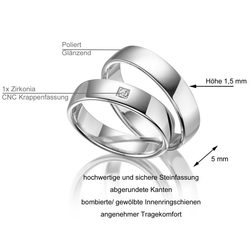 Trauringe Partnerringe Sterlingsilber 925 Zirkonia Marrya SI-01 Info