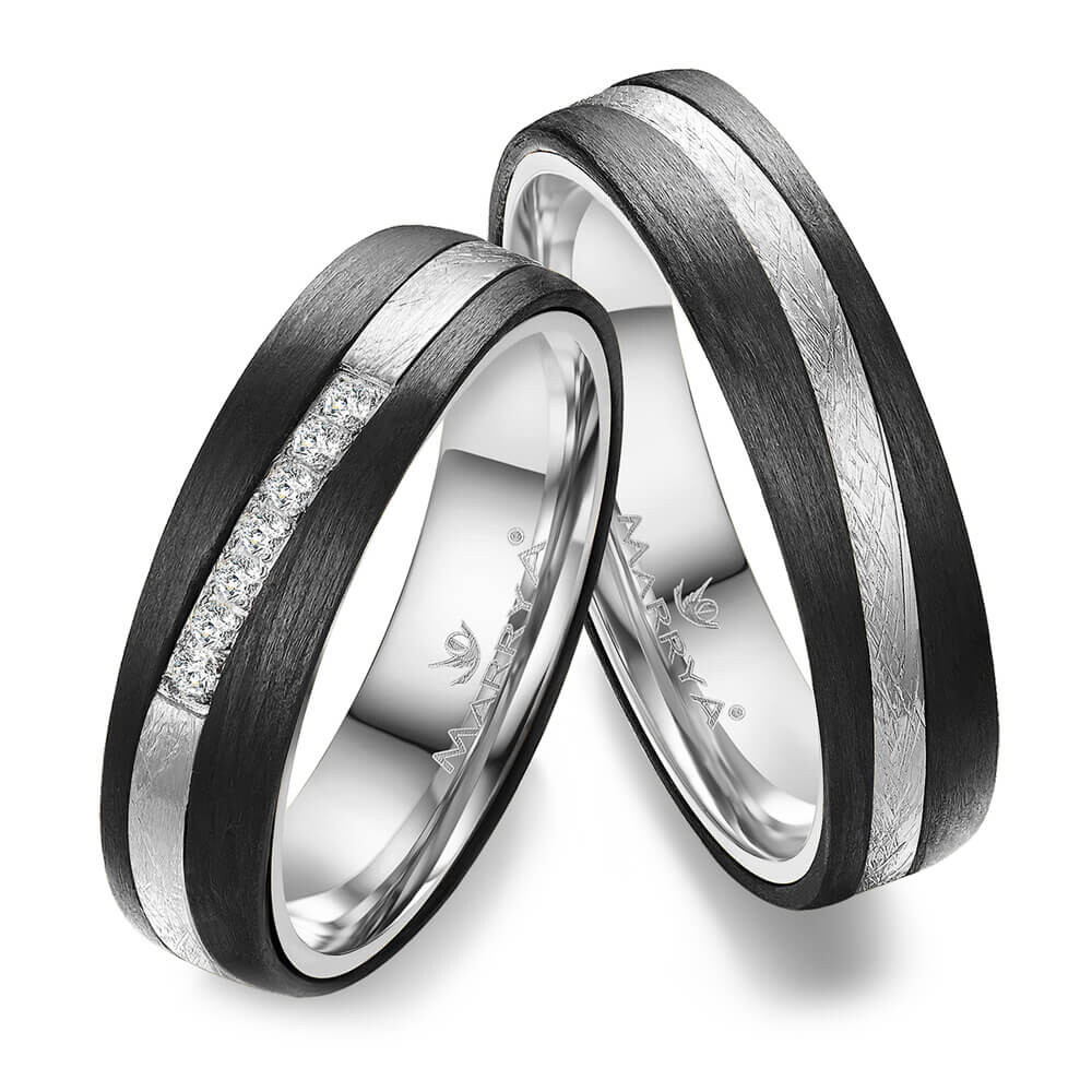 Trauringe Partnerringe Weißgold Carbon Marrya CA-17
