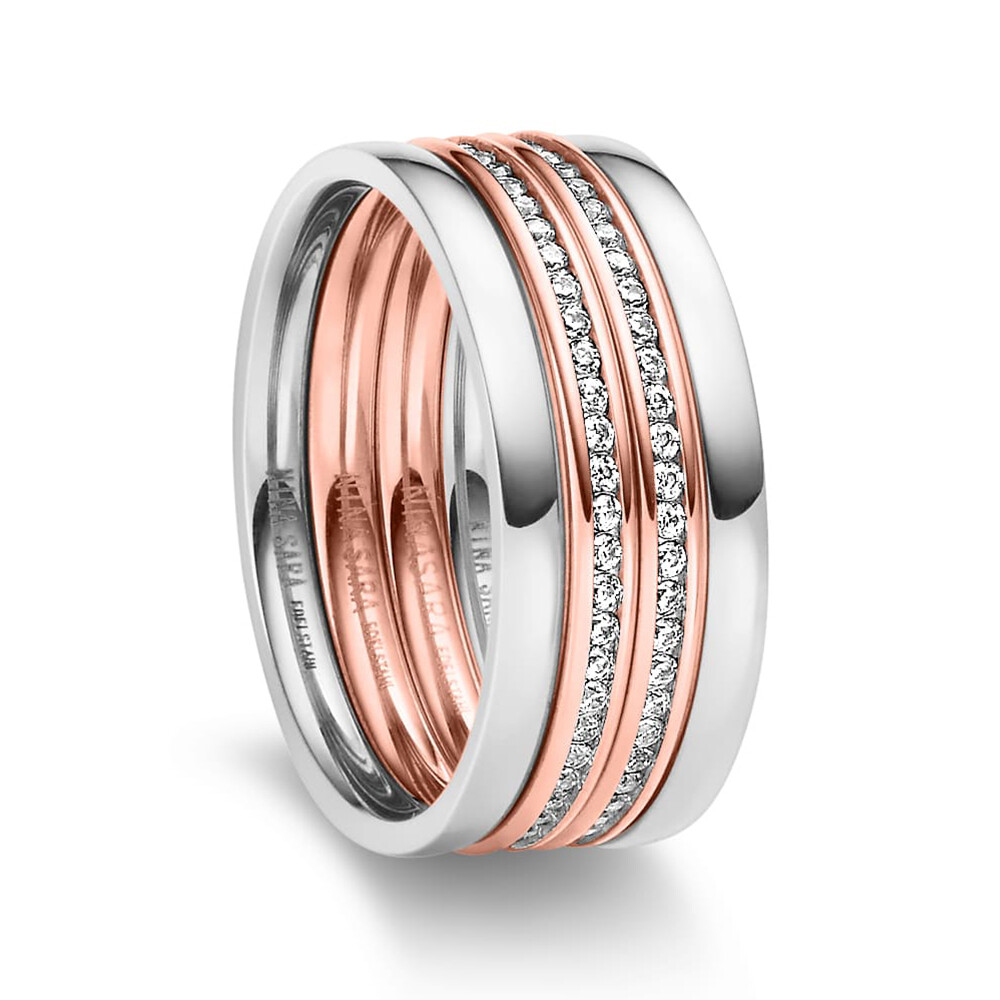 Vierer-Kombi Vorsteckringe Edelstahl Zirkonia Nina Sara