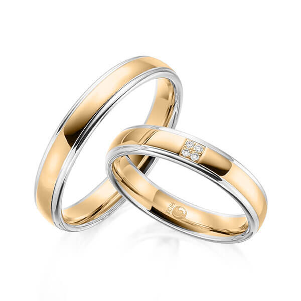 Paar Trauringe / Eheringe Weißgold 375/- Roségold 375/- zus. 0,020 ct, tw, si - RU-1600-1