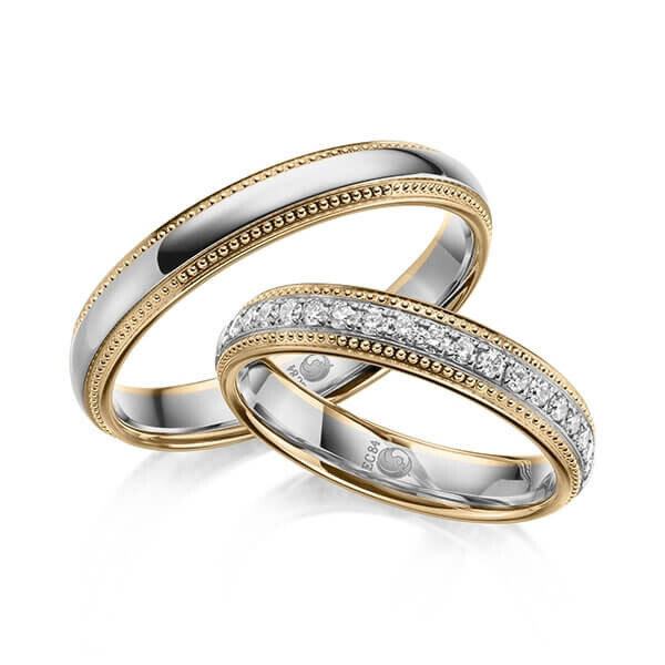 Paar Trauringe / Eheringe Roségold 375/- Graugold dunkel 375/- zus. 0,285 ct, tw, si - RU-1622-20