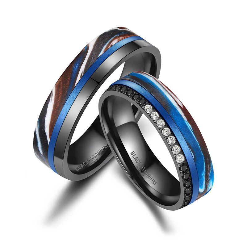Eheringe Black Titanium Blue Ocean Zirkonia Marrya BT-14