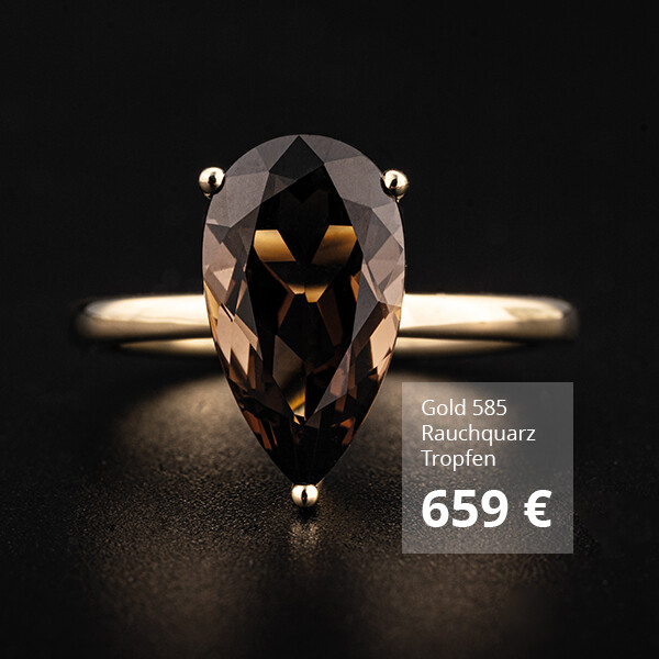 Goldring mit ovalem Rauchquarz | Breuning