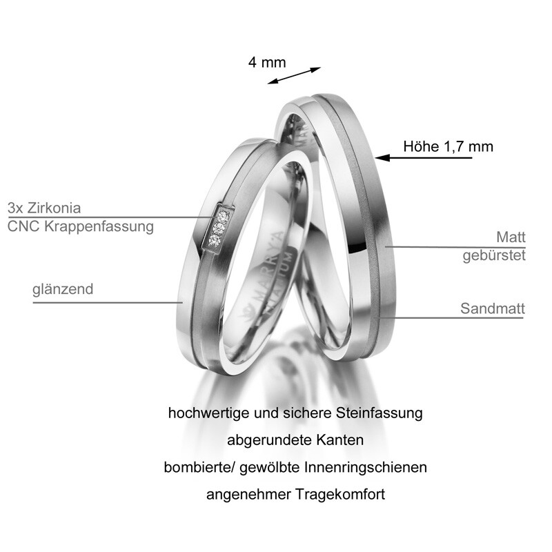 Trauringe Partnerringe Titan Zirkonia Marrya TI-21 Info