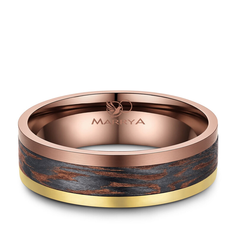 Breite Eheringe Partnerringe Carbon Bronce Gold Marrya CB-07