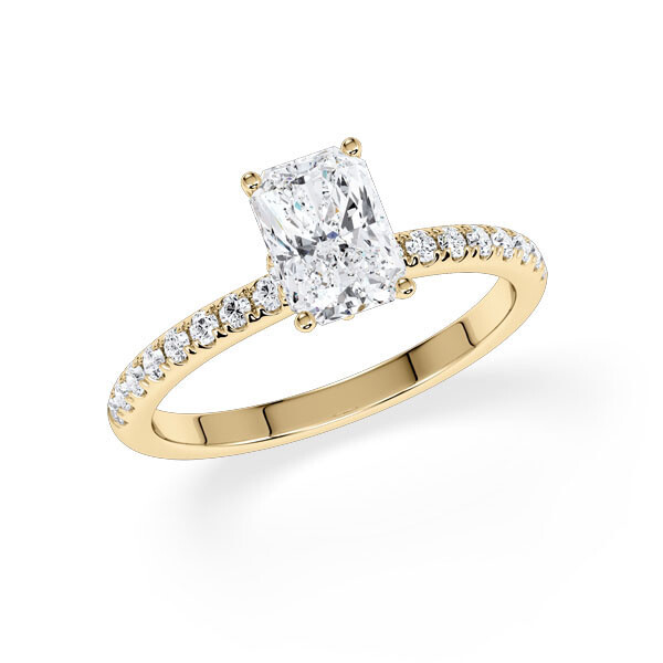 Diamantring Veiled Halo Radiant Gelbgold Rubin 1896
