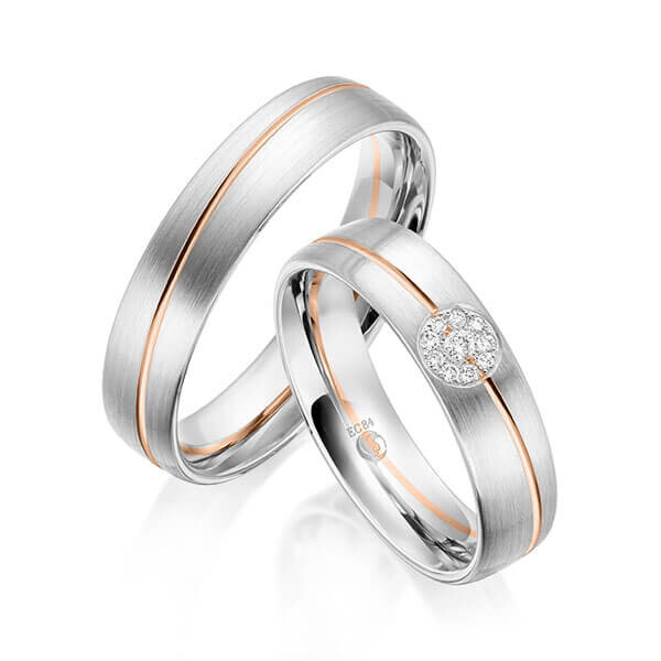 Paar Trauringe / Eheringe Weißgold 333/- Rotgold 333/- zus. 0,070 ct, tw, si - RU-1604-1