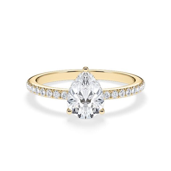 Verlobungsring Hidden Halo Lab-Grown Tropfen-Diamant Gelbgold RU-1903
