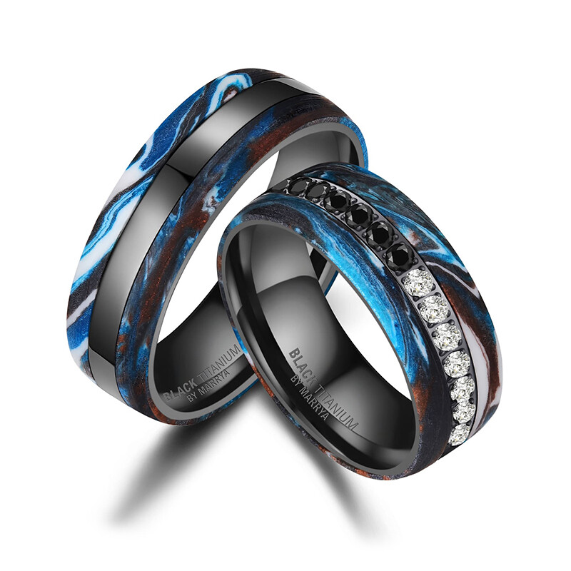 Partnerringe Black Titanium Blue Ocean Zirkonia Marrya BT-16