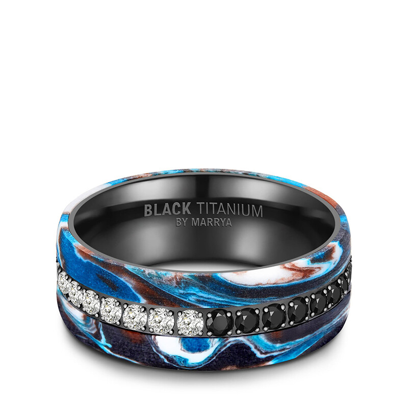 Partnerringe Black Titanium Blue Ocean Zirkonia Marrya BT-16