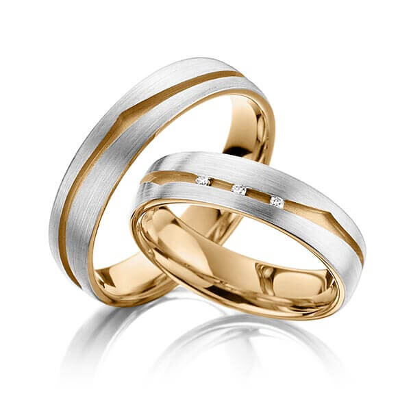Trauringe Bicolor matt Brillant Platin Roségold Rubin RU-1144