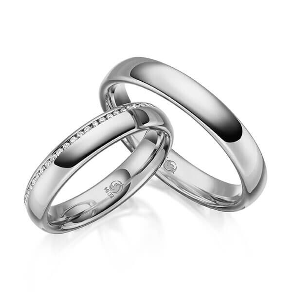 Paar Trauringe / Eheringe Innen Graugold 585/- , außen Graugold 585/- zus. 0,145 ct, tw, si - RU-1640-6