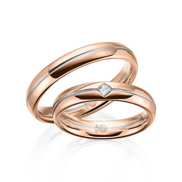 Paar Trauringe / Eheringe Rotgold 585/- Graugold 585/- zus. 0,060 ct, tw, si - RU-1611-9