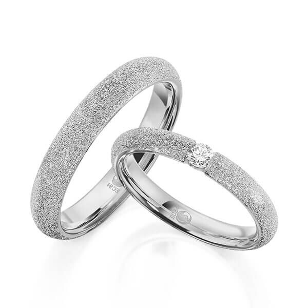 Paar Trauringe / Eheringe Graugold 585/- zus. 0,100 ct, tw, si - RU-1610-5