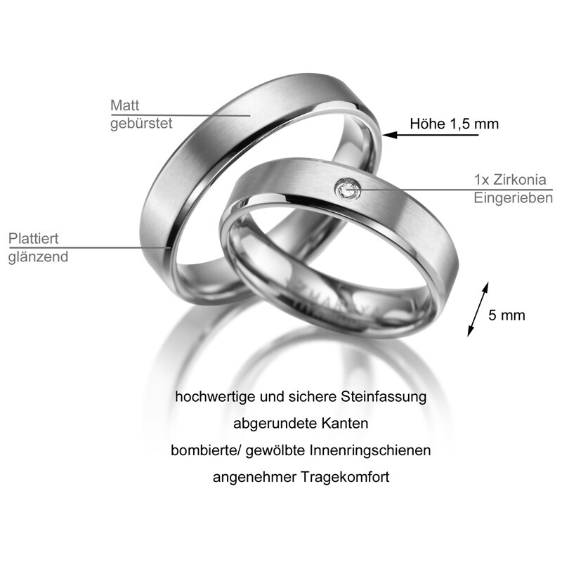 Trauringe Partnerringe Titan Zirkonia Marrya TI-19 Info