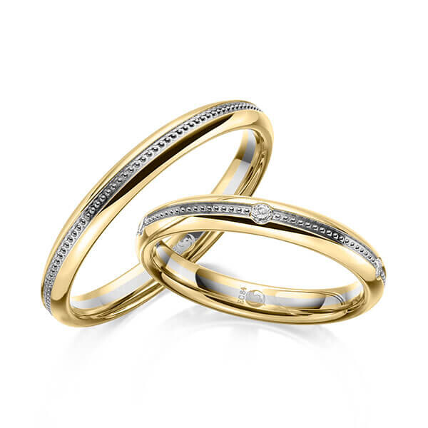 Paar Trauringe / Eheringe Gelbgold 585/- Graugold 585/- zus. 0,100 ct, tw, si - RU-1620-8