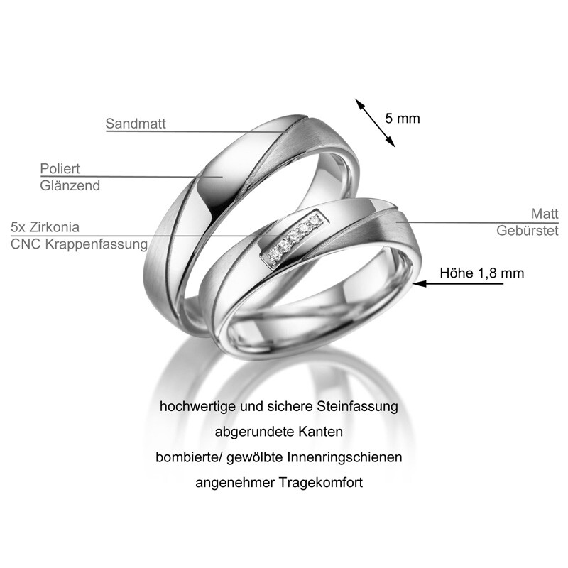 Trauringe Partnerringe Sterlingsilber 925 Zirkonia Marrya SI-09 Info