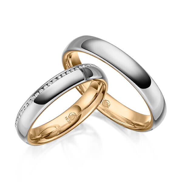 Paar Trauringe / Eheringe Innen Roségold 585/- , außen Graugold 585/- zus. 0,145 ct, tw, si - RU-1640-10