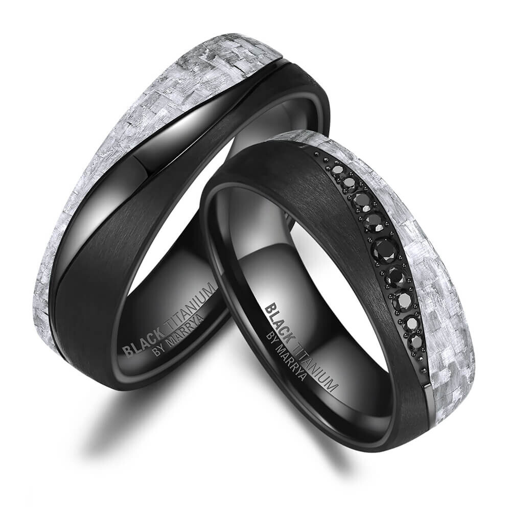 Partnerringe Black Titanium Carbon Zirkonia Marrya BT-13