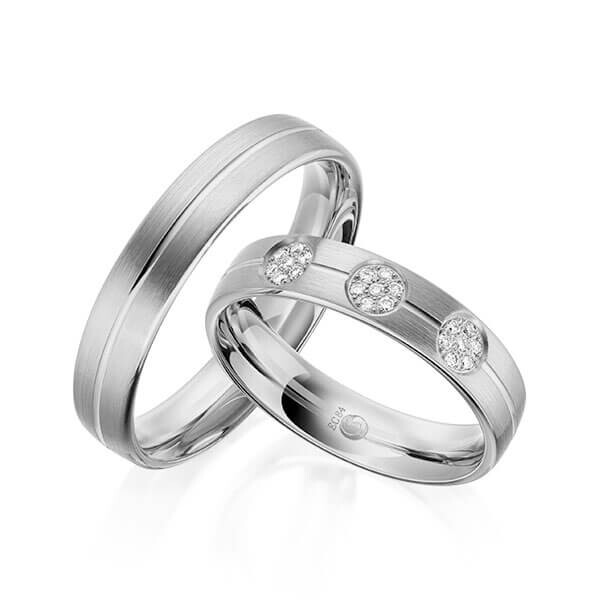 Paar Trauringe / Eheringe Palladium 585/- zus. 0,105 ct, tw, si - RU-1605-12
