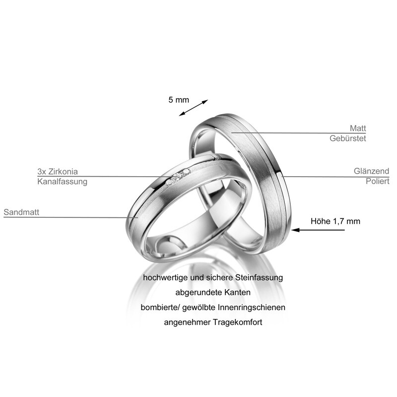 Trauringe Partnerringe Sterlingsilber 925 Zirkonia Marrya SI-18 Info