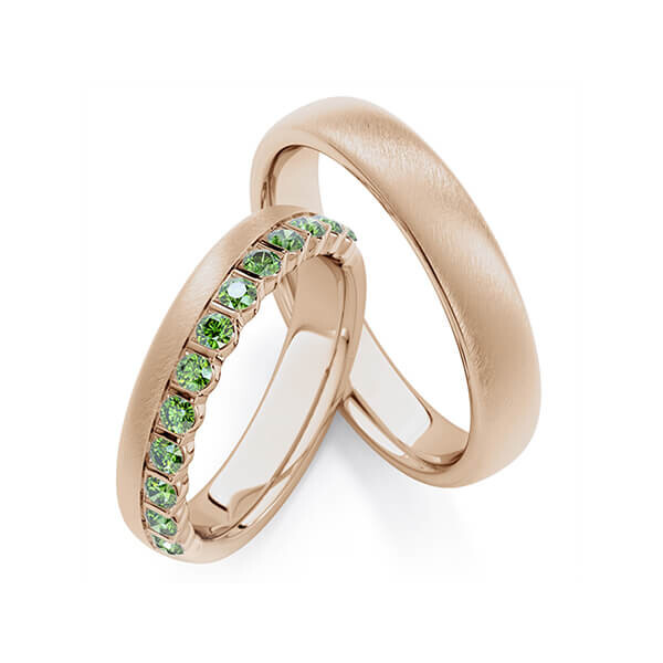 Trauringe Memoire Peach-Gold 750 Apple Green zus. 0,560 ct. Rubin RU-1768