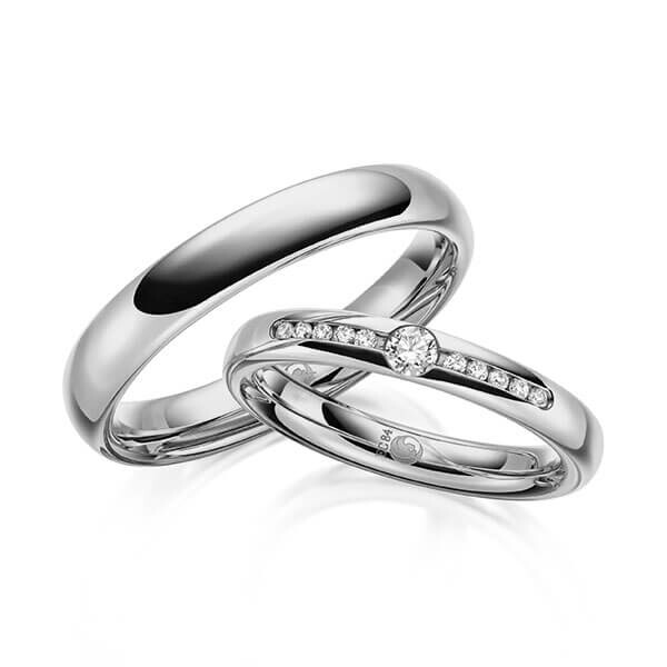 Paar Trauringe / Eheringe Innen Graugold 585/- , außen Graugold 585/- zus. 0,160 ct, tw, si - RU-1645-6