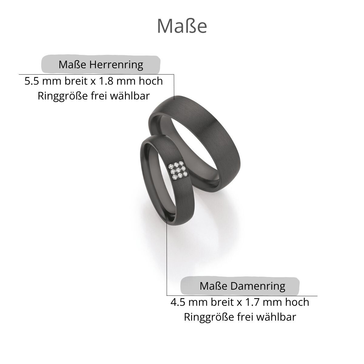 Schwarze Eheringe Zirkonium Diamanten Ruesch 14/30110 & 14/30120