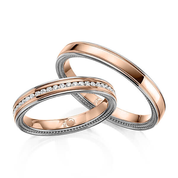 Paar Trauringe / Eheringe Graugold 585/- Rotgold 585/- zus. 0,192 ct, tw, si - RU-1621-12